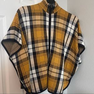 Plaid zip up cape
